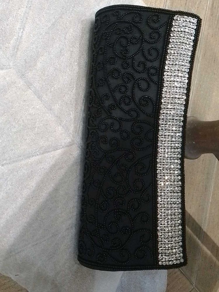 Black Clutch With Self  Beaded Work