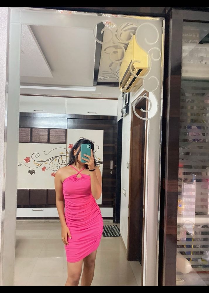 Hot Pink Ruched Bodycon Mini Dress
