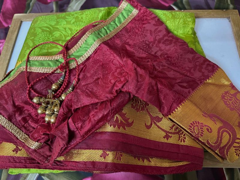 Green Silk Saree with Peacock Border