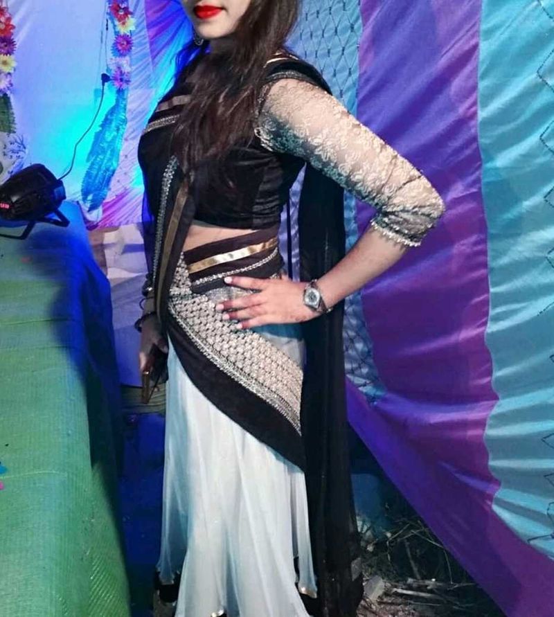 Elegant Black Velvet and Lace Lahenga