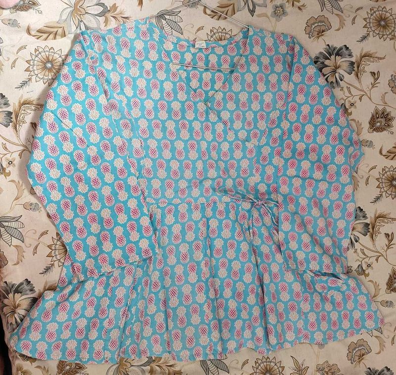 Pineapple Print Peplum Short Kurti Sale😍