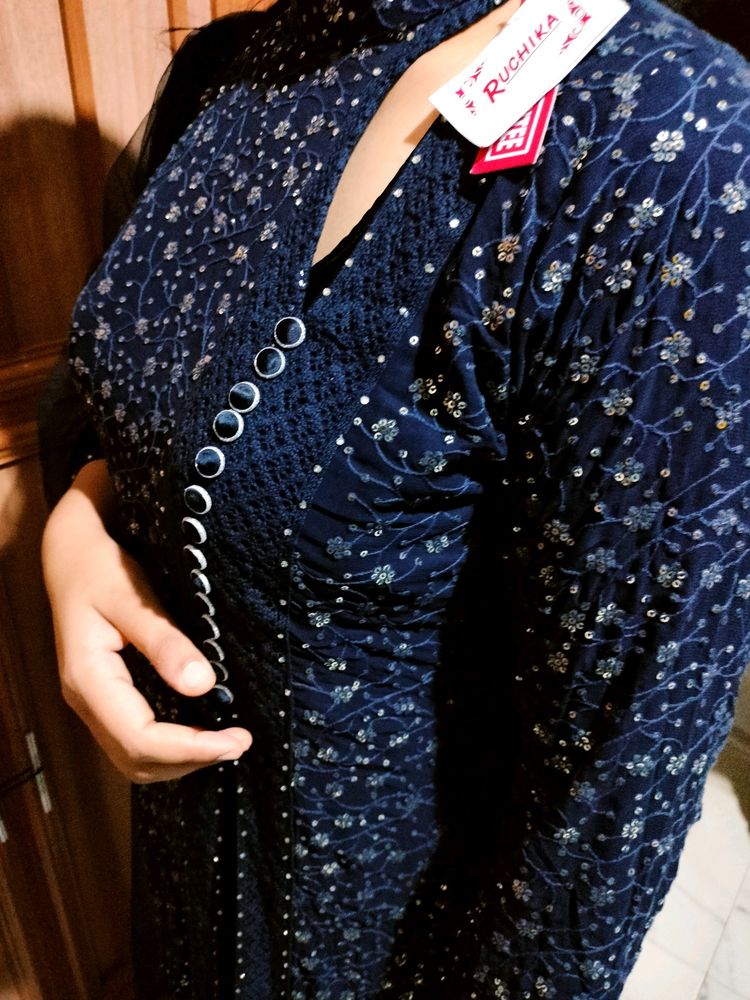 Party Wear Kurti Palazzo Set With Sequence Work