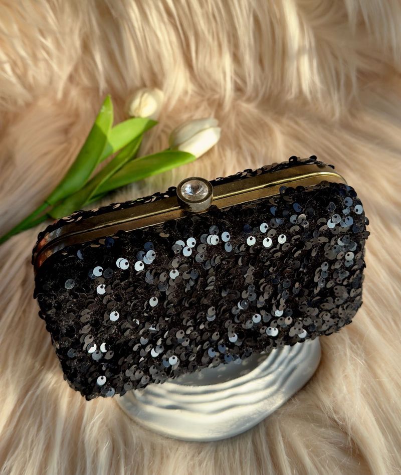 Sparkling Black  Sequin Wedding Clutch