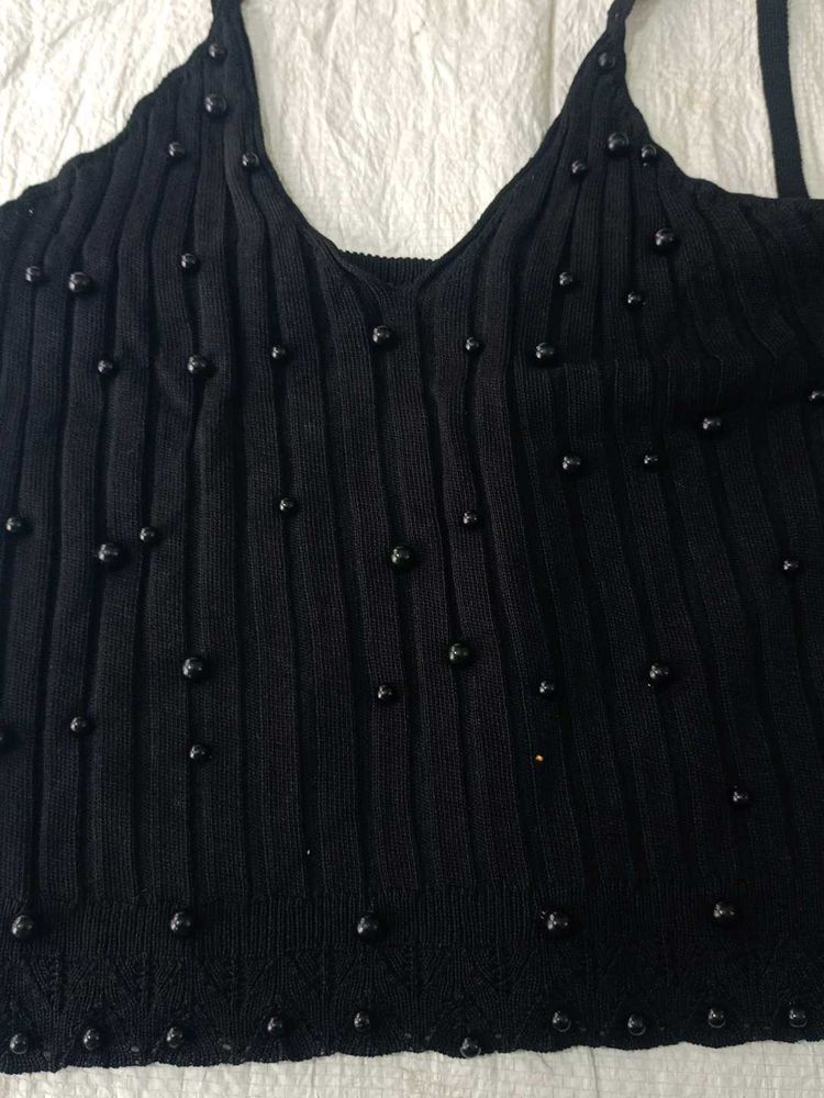Black Beaded Halter Top