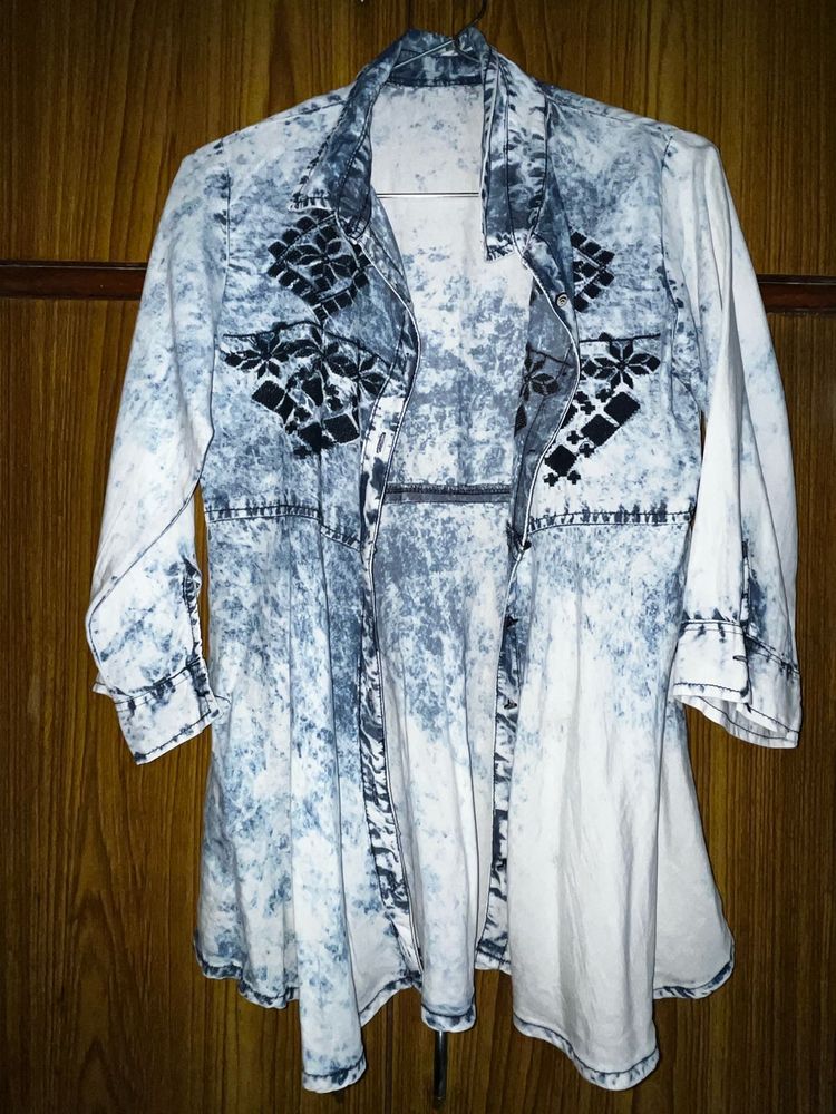 Denim look cotton top