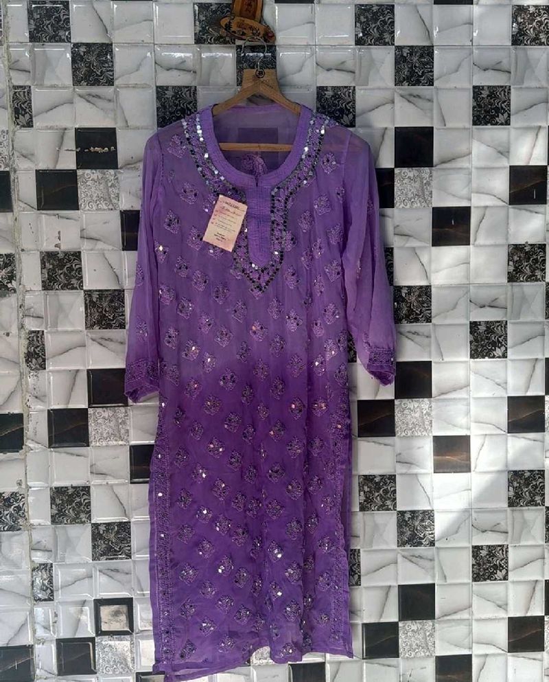 Mirror Work Chickenkari Kurti Set