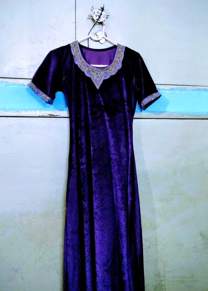 Elegant Purple Velvet Kurta