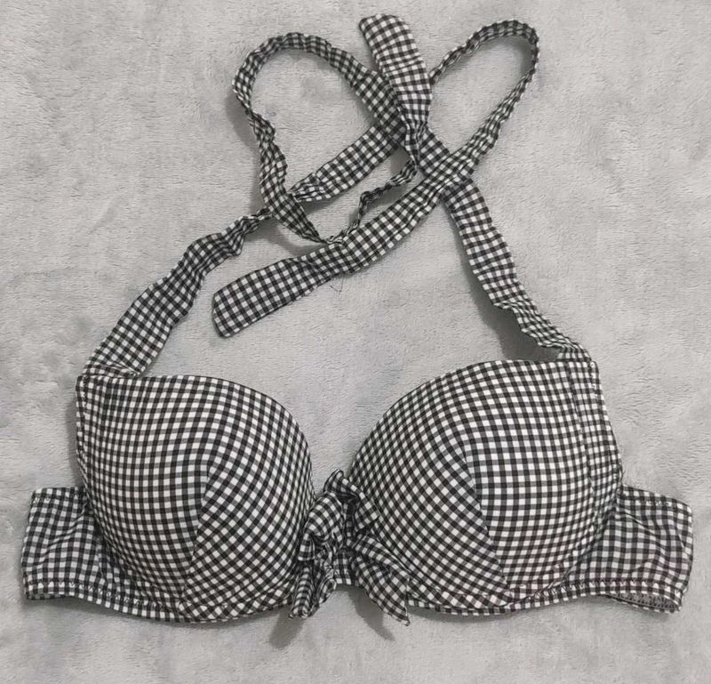 Gingham Patted Halterneck Bikini Top