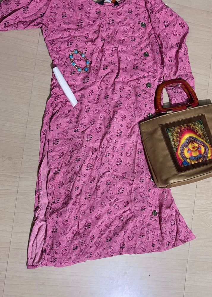 pink patterned long kurti