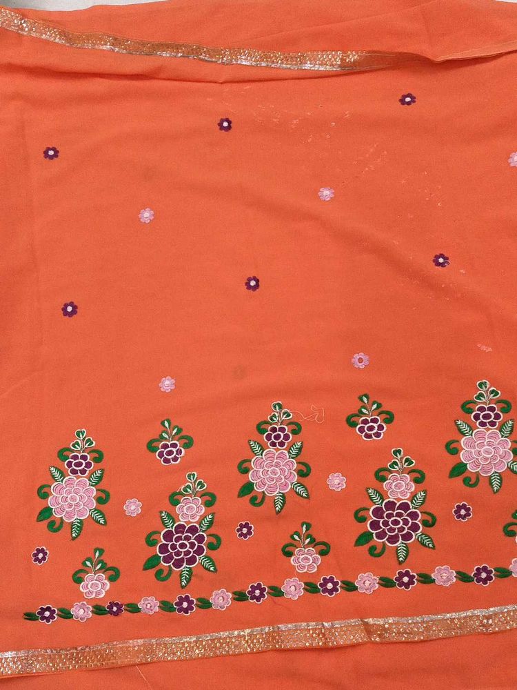 Orange Floral Dress Material