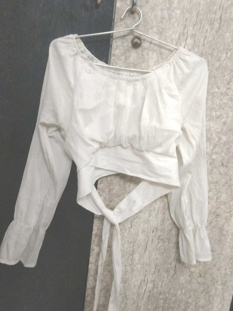 White Tie-Back Crop Top