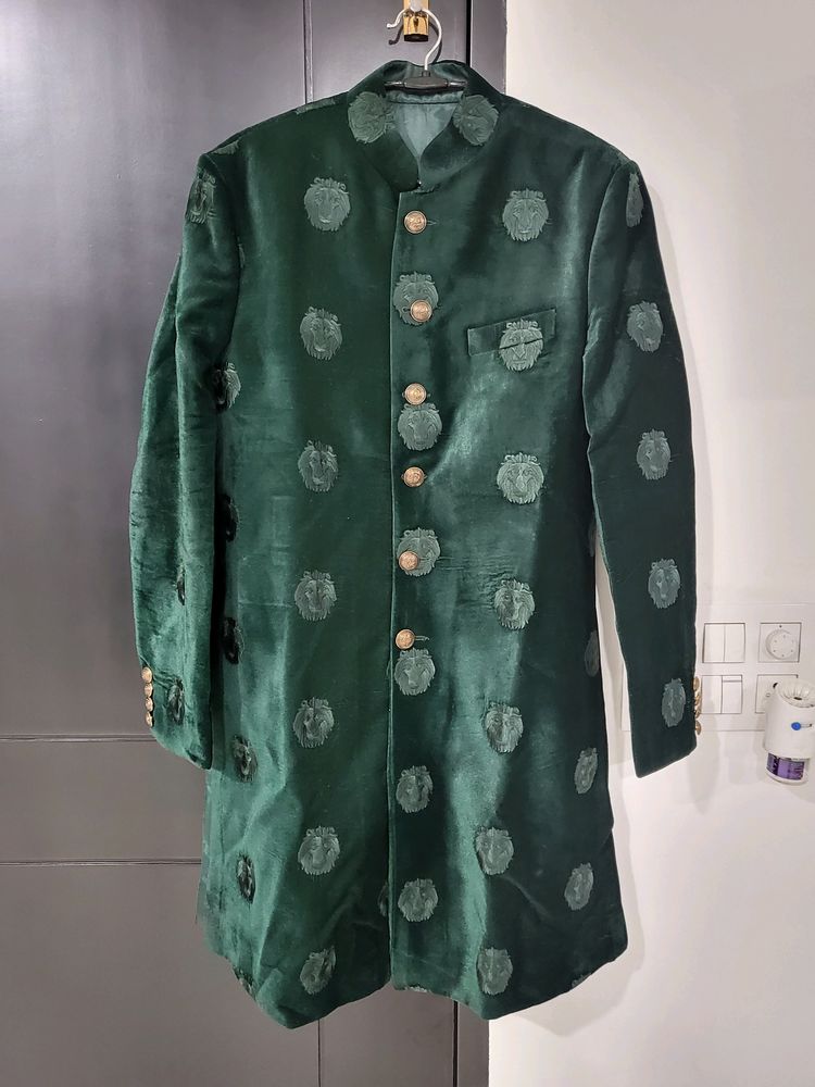 Men Sherwani Green Indo-Western Jacket 36inch