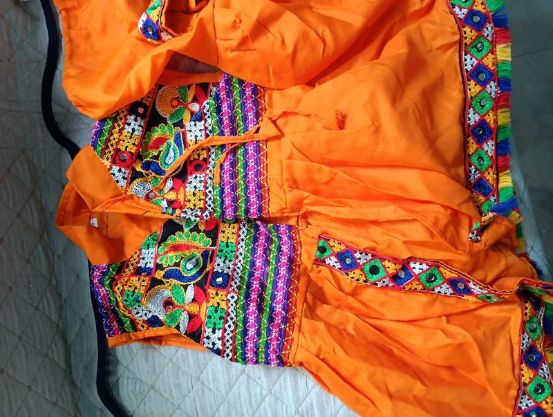 Orange Embroidered Kurta Navratri Kediyu