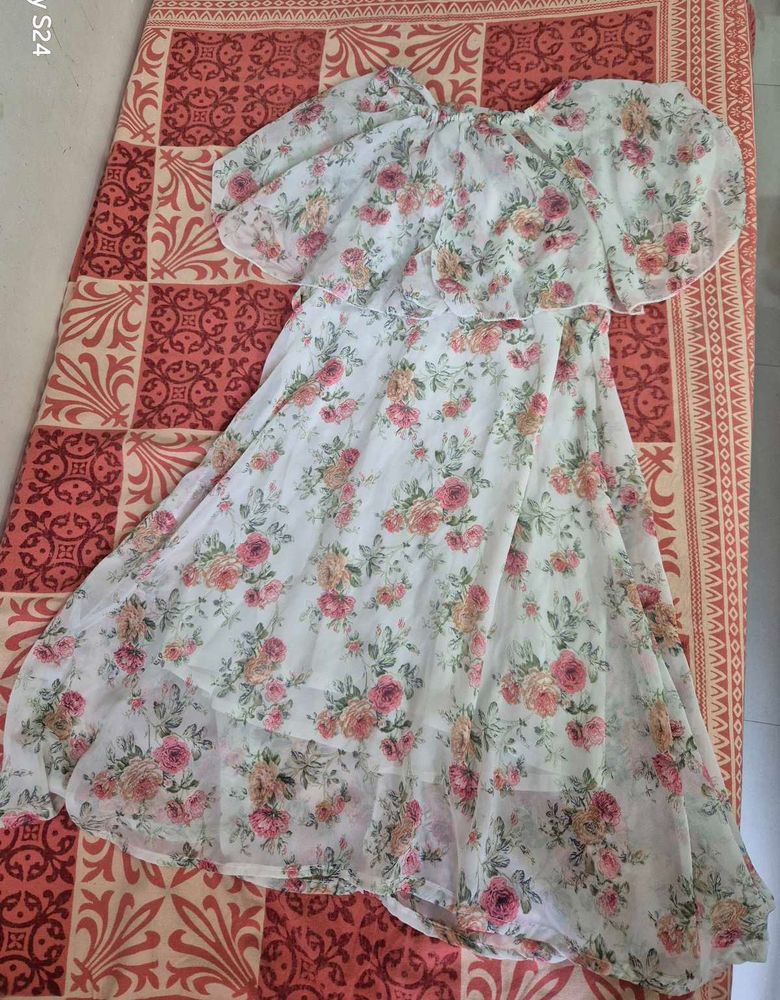 Ladies White Floral Frock