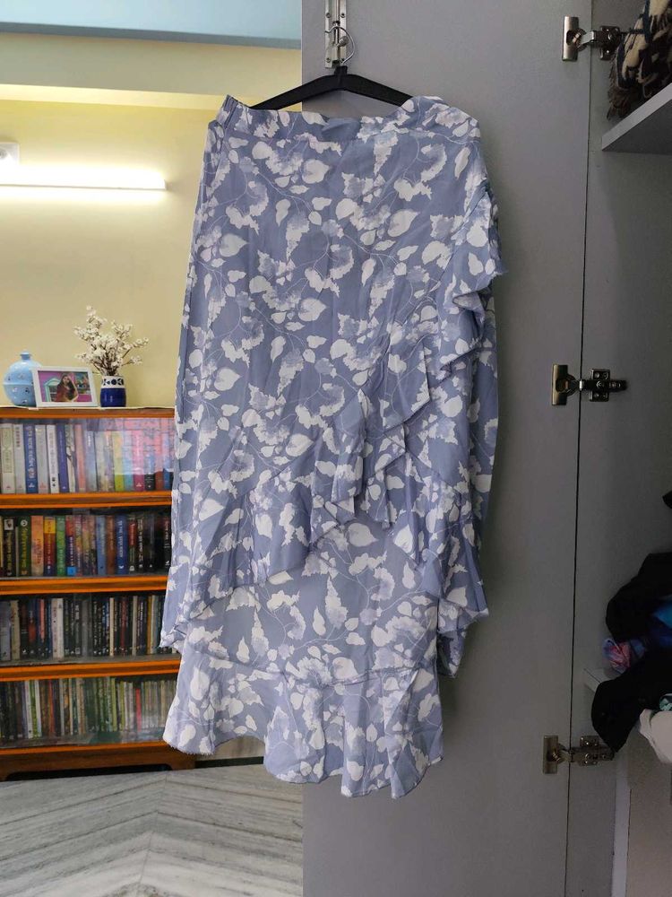 Blue Floral Ruffle Skirt