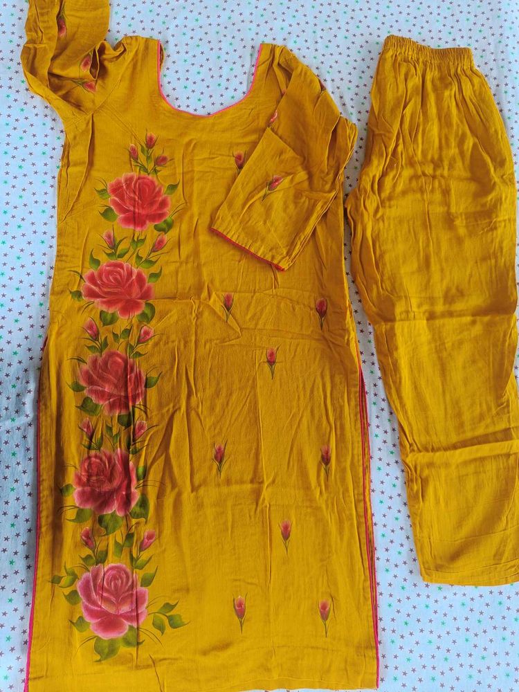 Hand-Painted Floral Kurta Set