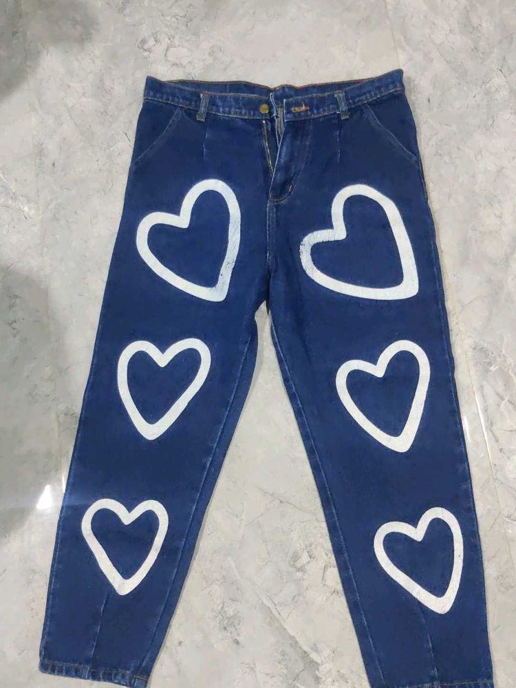 Heart Print Denim Jeans