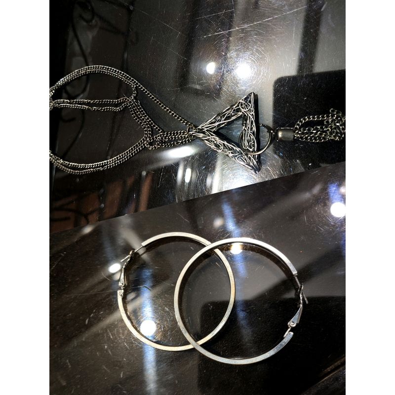 Oxidy Chain Pendant And Ring Earrings, Jacket