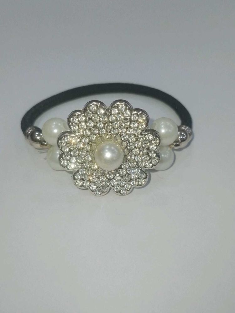 Pearl &amp; Rhinestone Flower Hair Tie
