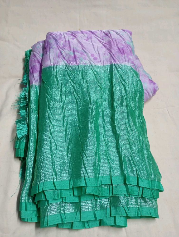 Crushed Green &amp; Lavender Brosso Saree