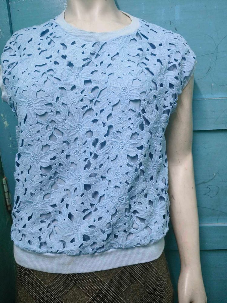 Blue Floral Lace Top