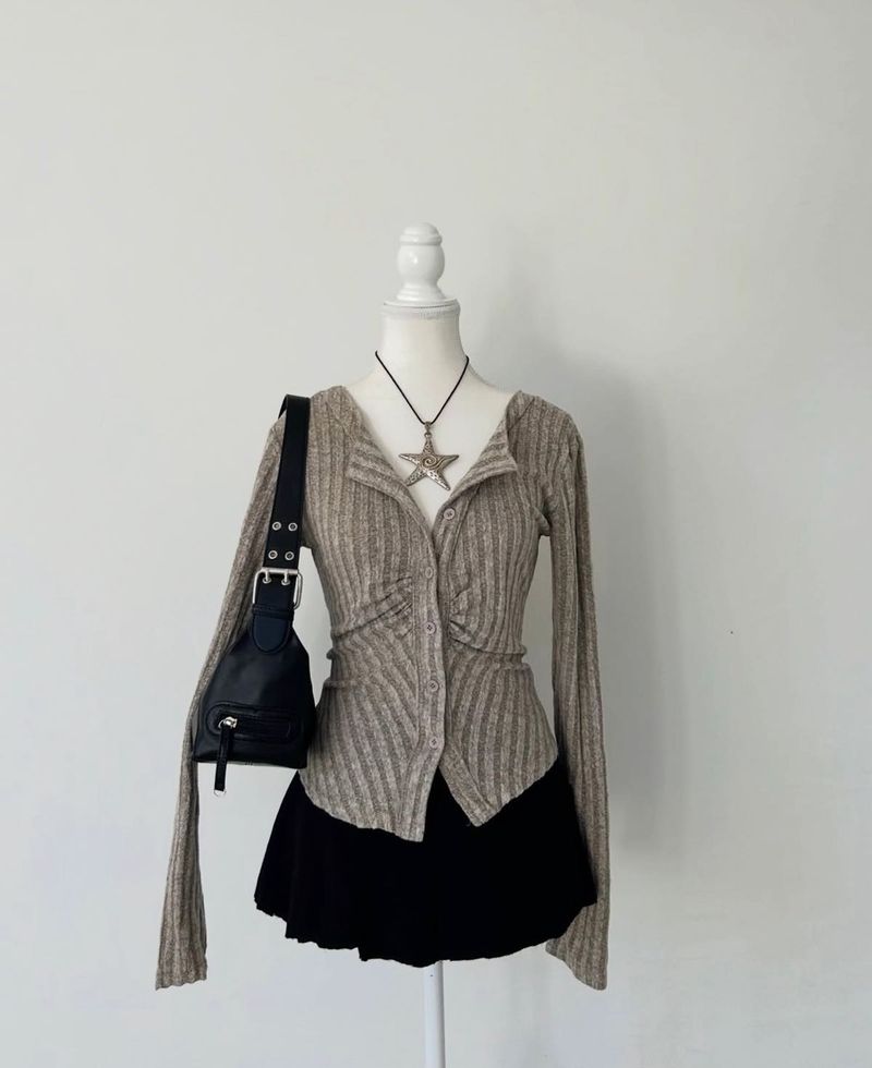 Ribbed Knit Fitted Cardigan