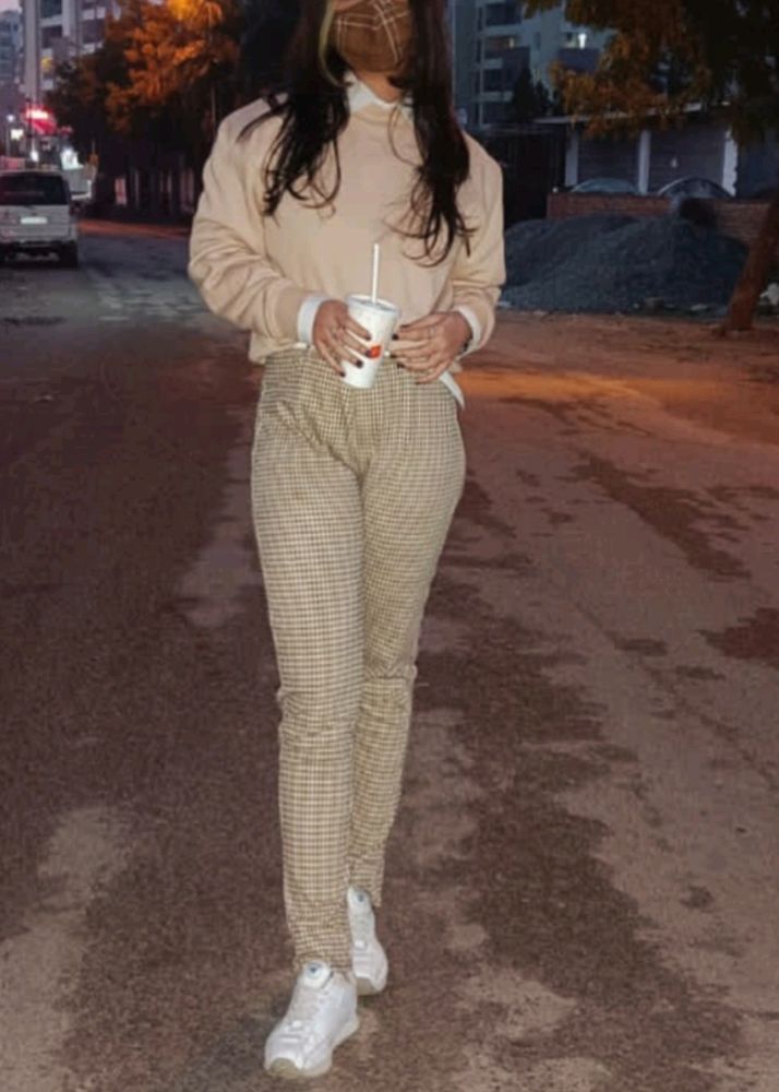Stretchy Cotton Checked Pants(Jogger)
