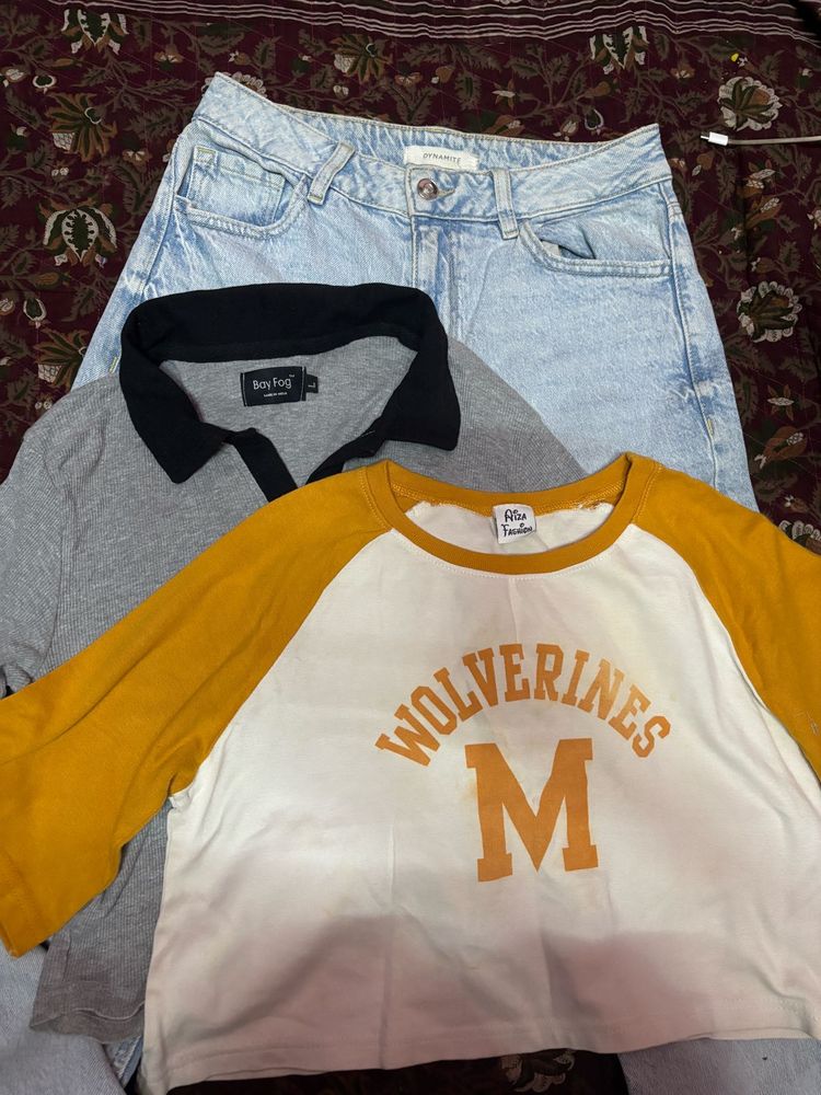 combo of Mom jeans 2 crop T-shirt 👕