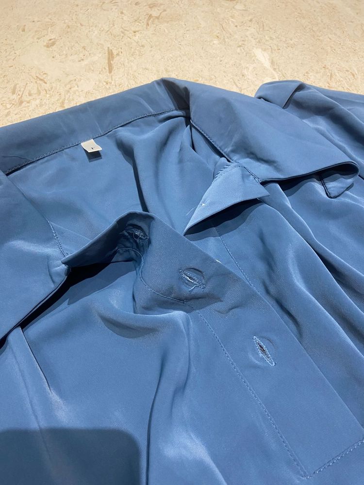 blue satin crop top