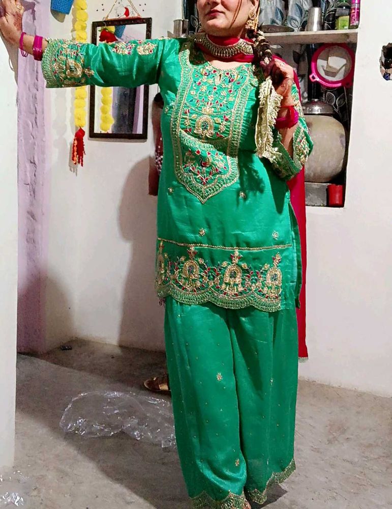 Green Embroidered with gotta Patti work..pujabi sh