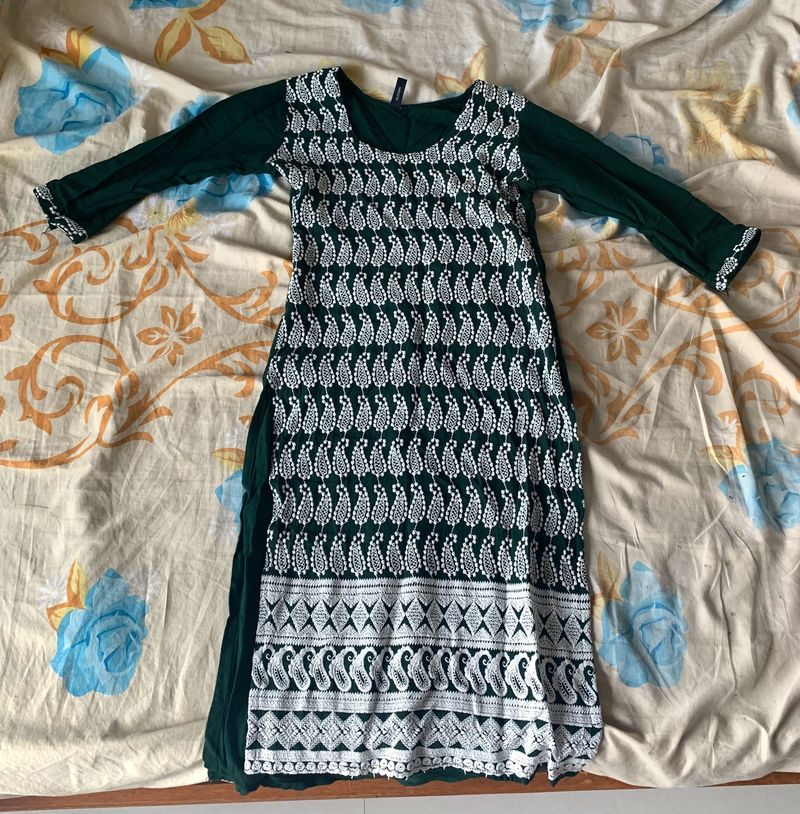 Dark Green Chikankari Kurta