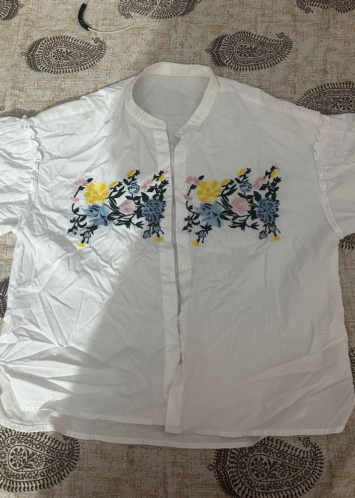 Floral Embroidered White Blouse