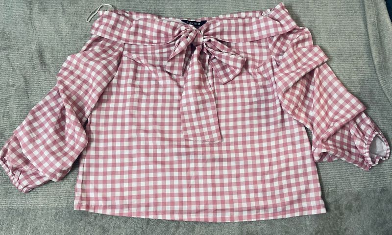 FAB ALLEY - Gingham Off-Shoulder Top