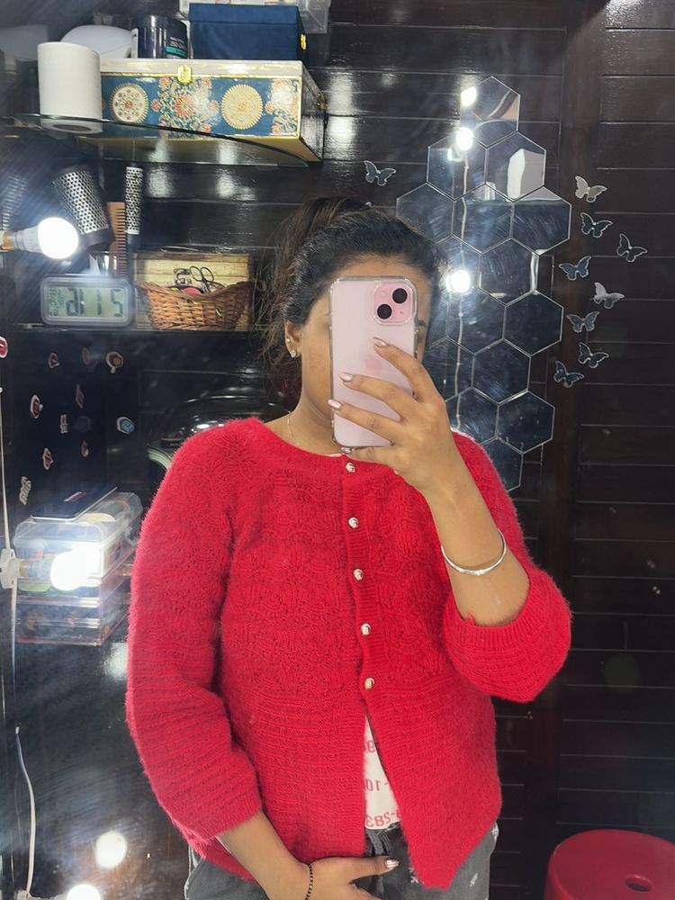 Short Red Cardigan