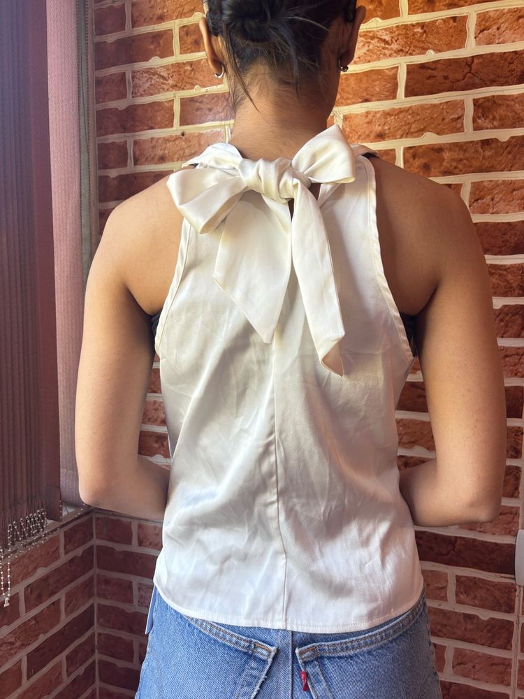 Savana Ivory Draped Bow Back Top