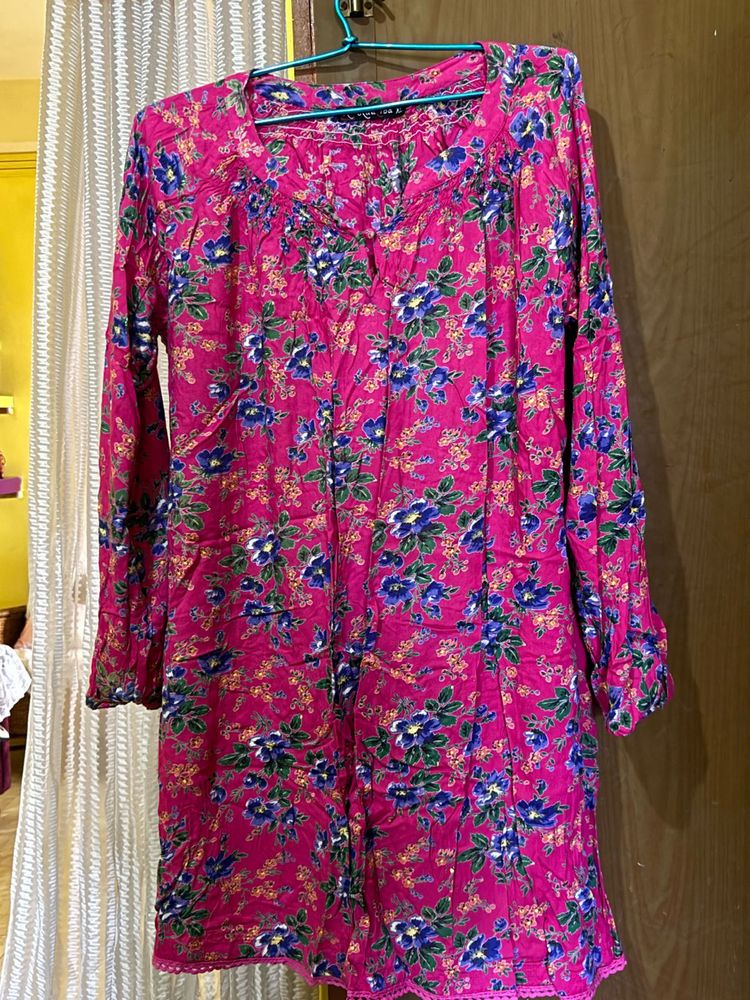 Pink Floral Long Sleeve Tunic