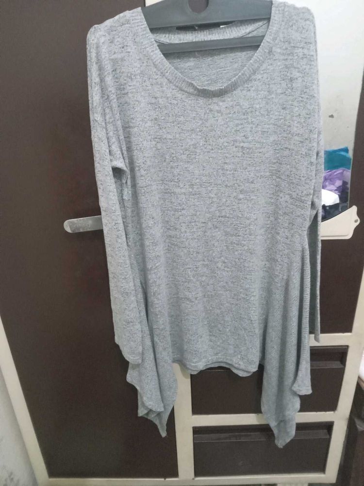 Gray Long Sleeve Top For Winter