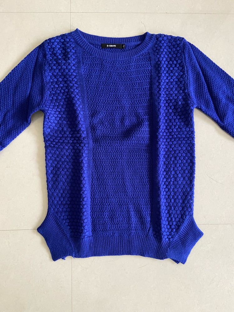 Blue Textured Knit Sweater