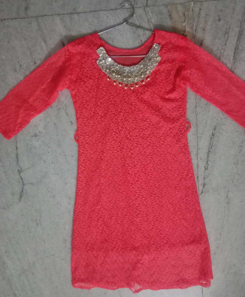 Coral Lace Party Dress