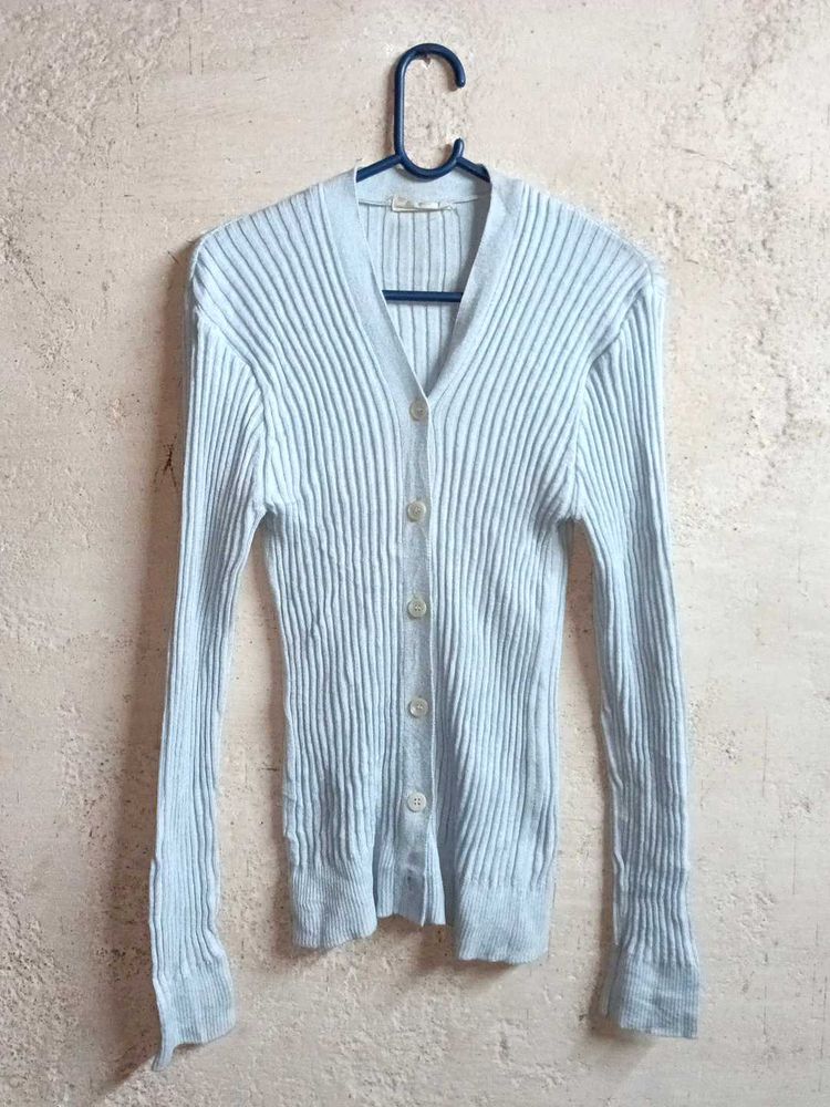 Winter Ribbed Cardigan Light Blue