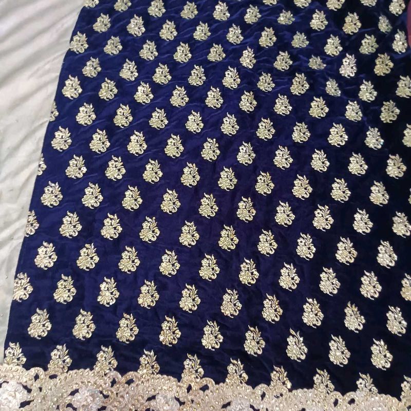 Elegant Blue Velvet Dress Material