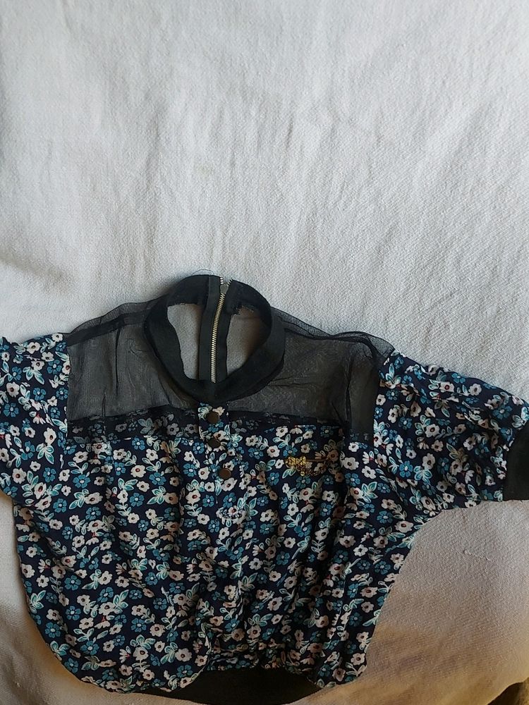 Floral Blouse with Sheer Mesh Detail