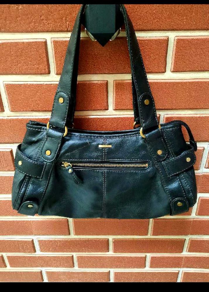 Classic Black Leather Shoulder Bag