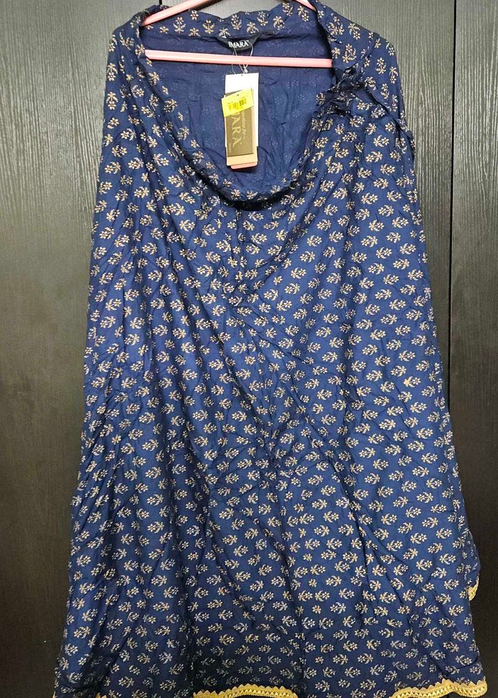 Foil Print Navy Blue Long Skirt