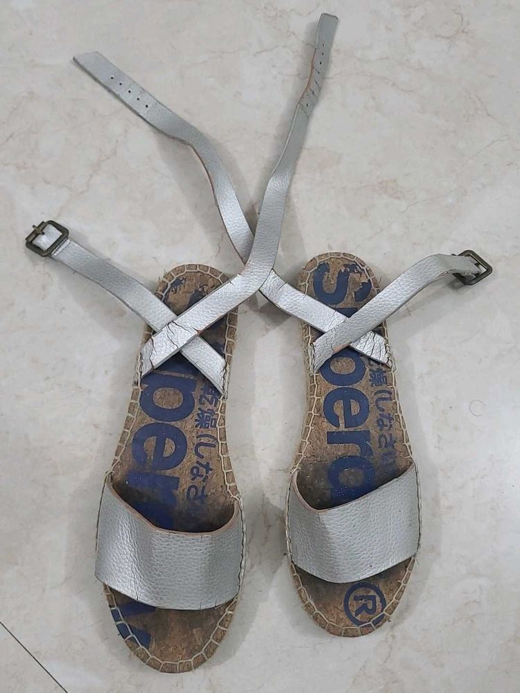 Superdry Genuine Branded Silver Strappy Sandals