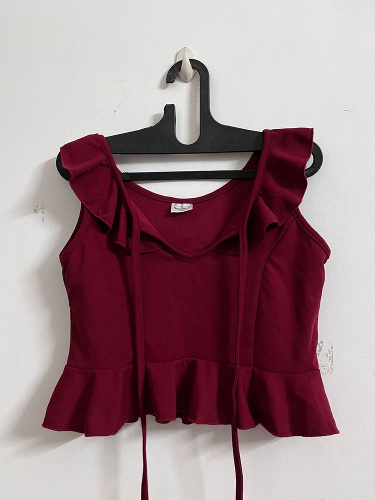 Burgundy Ruffle Trim Tank Top