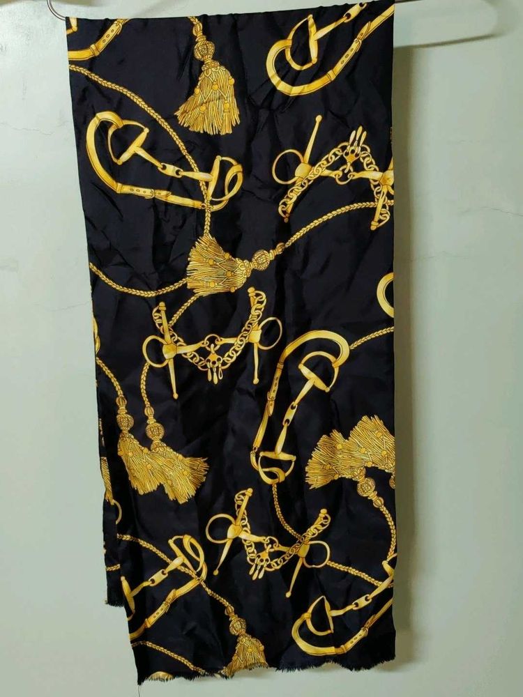 VINTAGE Silk Scarf with Gold Print ✨