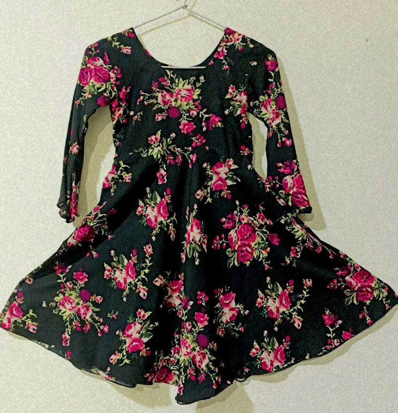 Floral Print Long Sleeve Fit &amp; Flare Dress