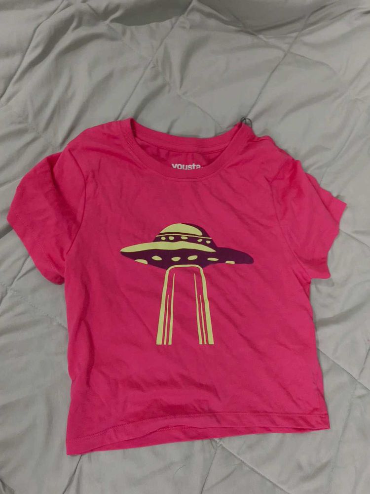 Pink Alien UFO Graphic Tee