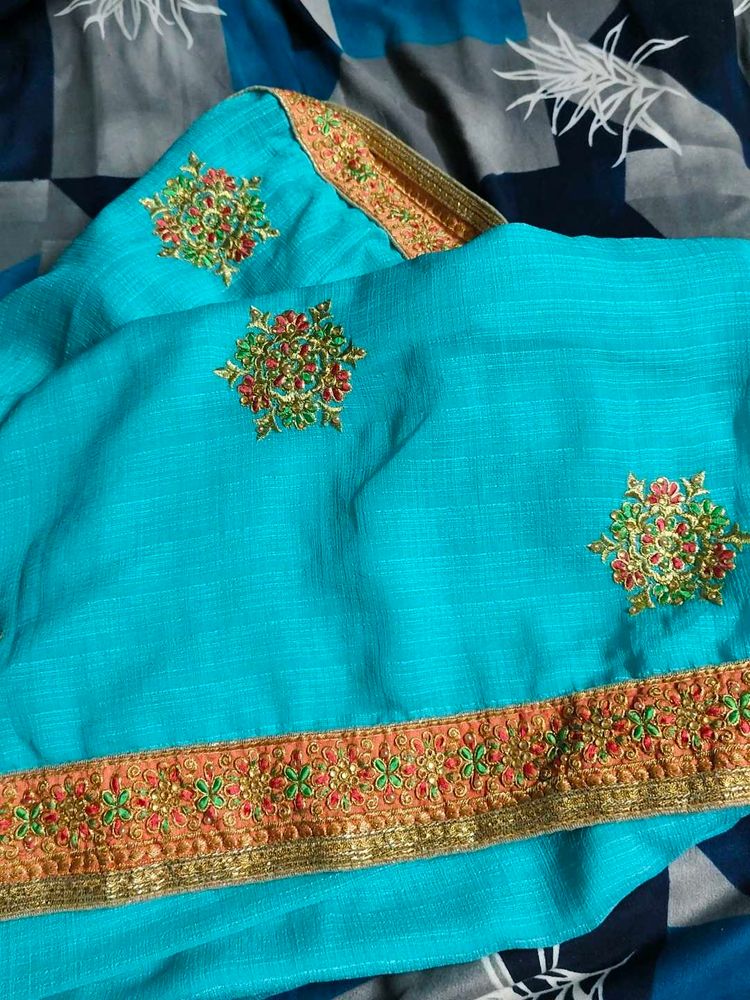 Elegant Blue Embroidered Saree